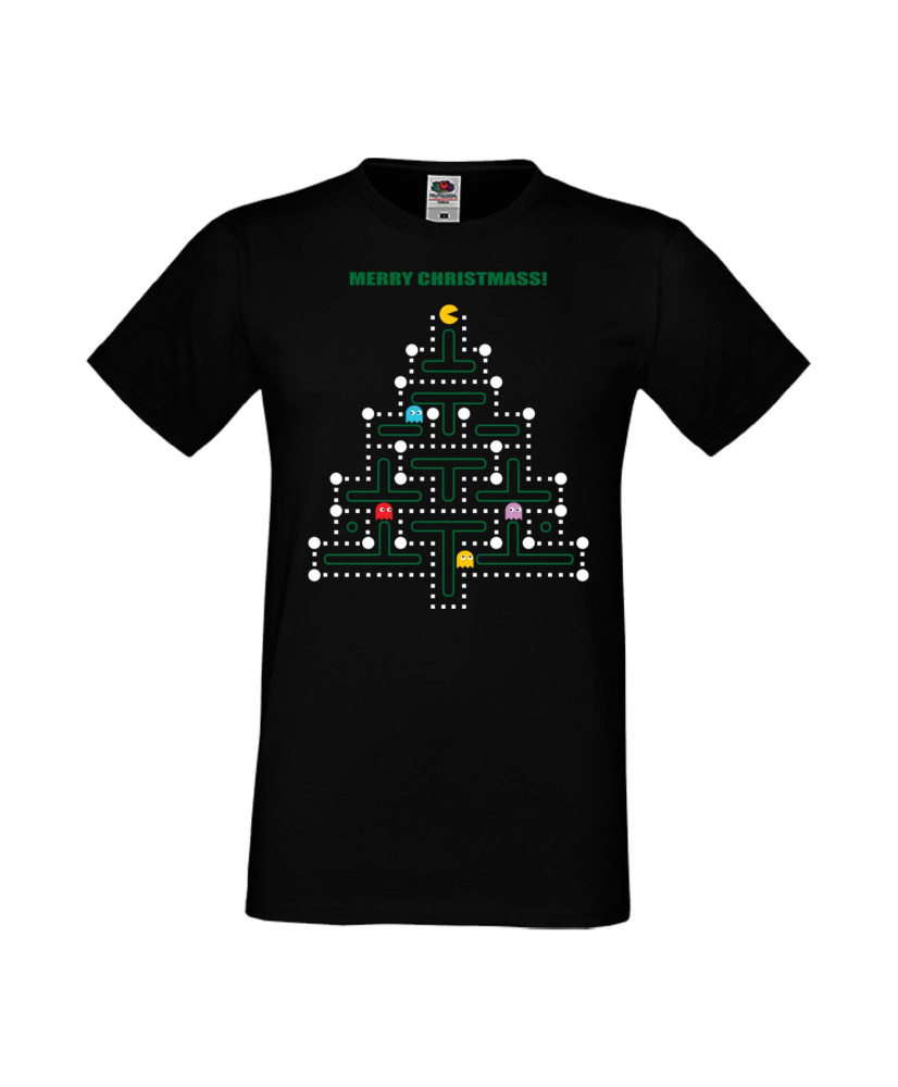 Мъжка Коледна Тениска Christmas Holiday Pacman Christmas Tree Мъжка Коледна Тениска Christmas Holiday Pacman Christmas Tree