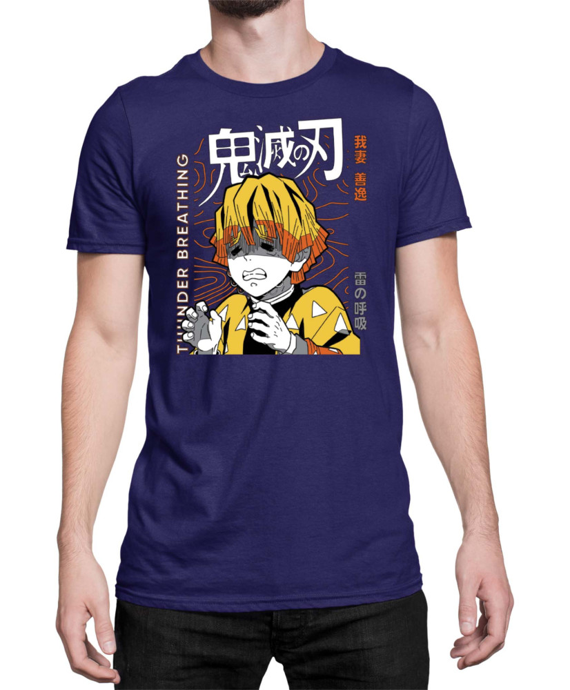Мъжка Тениска Demon Slayer Kimetsu No Yaiba Zenitsu Lightning
