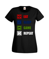 Дамска Геймърска Тениска Gamer Eat Sleep Game Repeat 01