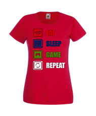 Дамска Геймърска Тениска Gamer Eat Sleep Game Repeat 01