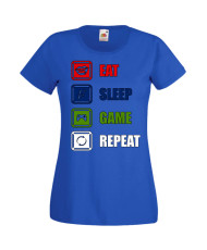 Дамска Геймърска Тениска Gamer Eat Sleep Game Repeat 01