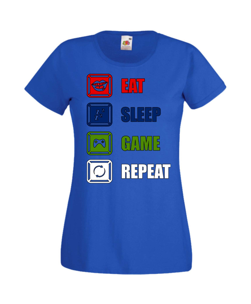 Дамска Геймърска Тениска Gamer Eat Sleep Game Repeat 01 Дамска Геймърска Тениска Gamer Eat Sleep Game Repeat 01