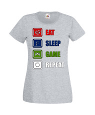 Дамска Геймърска Тениска Gamer Eat Sleep Game Repeat 01