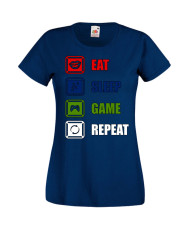 Дамска Геймърска Тениска Gamer Eat Sleep Game Repeat 01