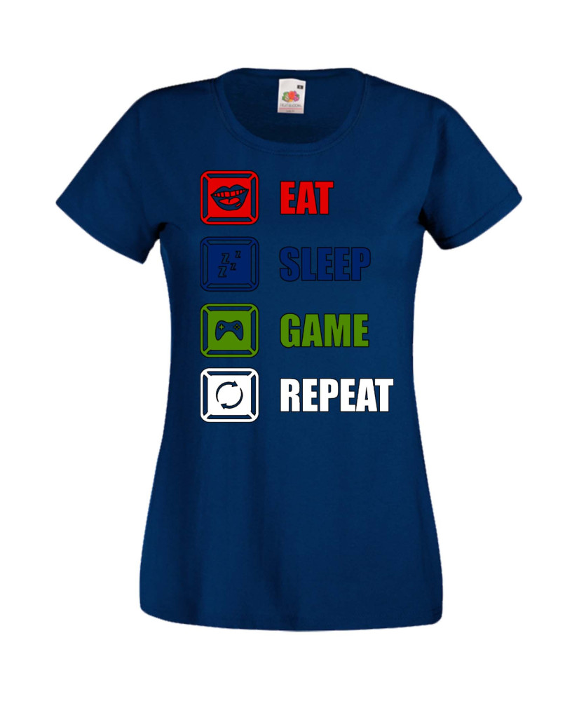 Дамска Геймърска Тениска Gamer Eat Sleep Game Repeat 01 Дамска Геймърска Тениска Gamer Eat Sleep Game Repeat 01