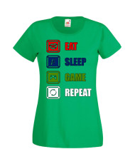 Дамска Геймърска Тениска Gamer Eat Sleep Game Repeat 01