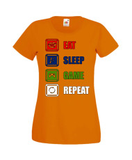 Дамска Геймърска Тениска Gamer Eat Sleep Game Repeat 01