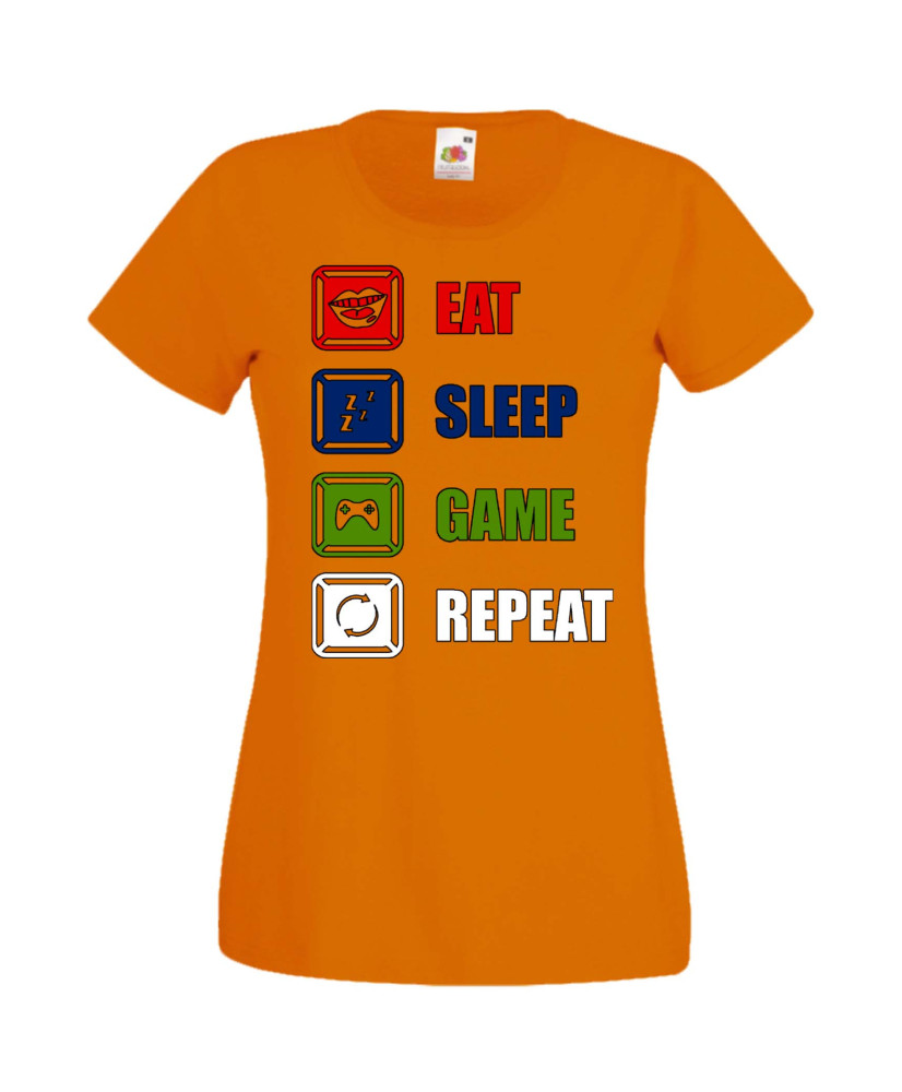 Дамска Геймърска Тениска Gamer Eat Sleep Game Repeat 01 Дамска Геймърска Тениска Gamer Eat Sleep Game Repeat 01