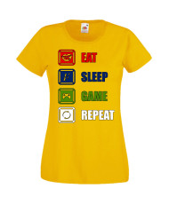 Дамска Геймърска Тениска Gamer Eat Sleep Game Repeat 01
