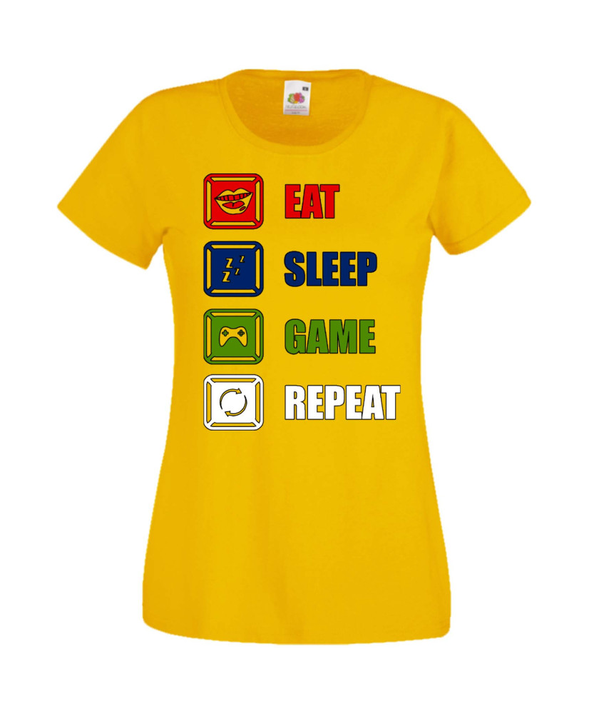 Дамска Геймърска Тениска Gamer Eat Sleep Game Repeat 01 Дамска Геймърска Тениска Gamer Eat Sleep Game Repeat 01