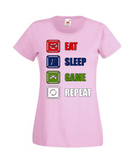 Дамска Геймърска Тениска Gamer Eat Sleep Game Repeat 01