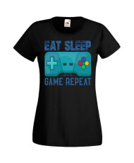 Дамска Геймърска Тениска Gamer Eat Sleep Game Repeat 02