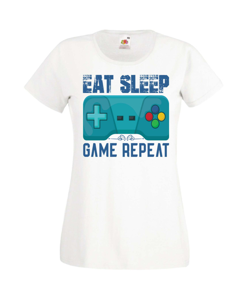 Дамска Геймърска Тениска Gamer Eat Sleep Game Repeat 02 Дамска Геймърска Тениска Gamer Eat Sleep Game Repeat 02