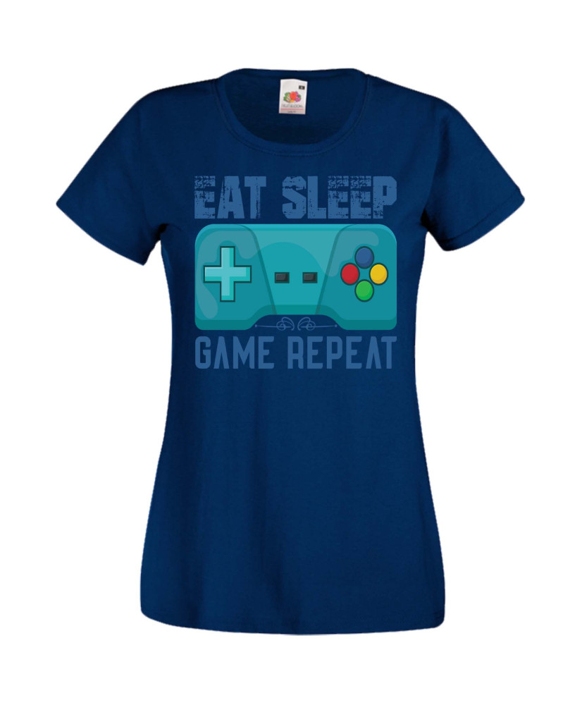 Дамска Геймърска Тениска Gamer Eat Sleep Game Repeat 02