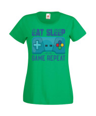Дамска Геймърска Тениска Gamer Eat Sleep Game Repeat 02