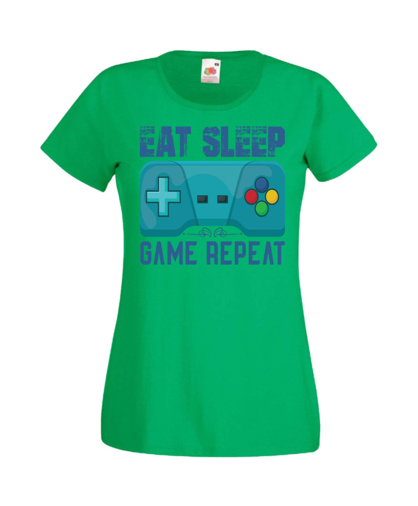 Дамска Геймърска Тениска Gamer Eat Sleep Game Repeat 02