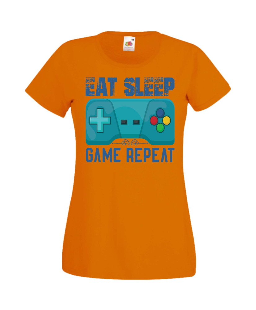 Дамска Геймърска Тениска Gamer Eat Sleep Game Repeat 02