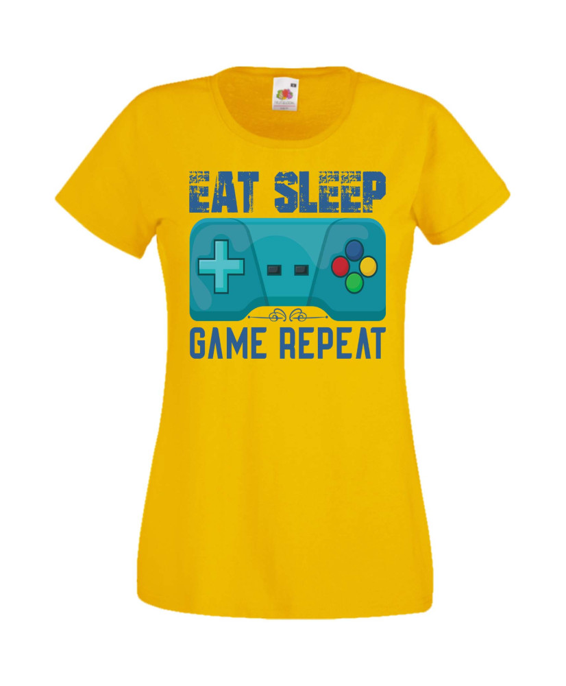 Дамска Геймърска Тениска Gamer Eat Sleep Game Repeat 02