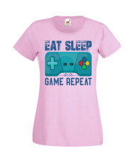 Дамска Геймърска Тениска Gamer Eat Sleep Game Repeat 02