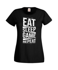Дамска Геймърска Тениска Gamer Eat Sleep Game Repeat 03