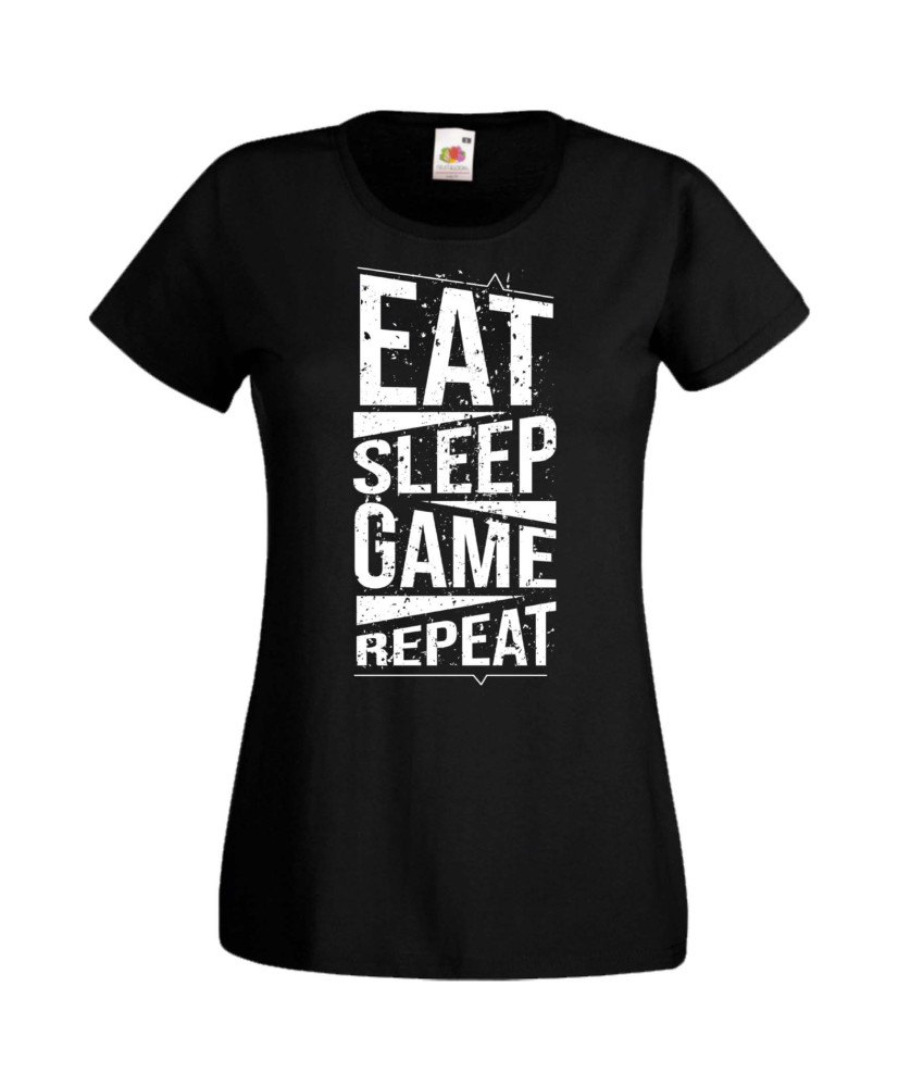 Дамска Геймърска Тениска Gamer Eat Sleep Game Repeat 03