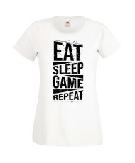 Дамска Геймърска Тениска Gamer Eat Sleep Game Repeat 03