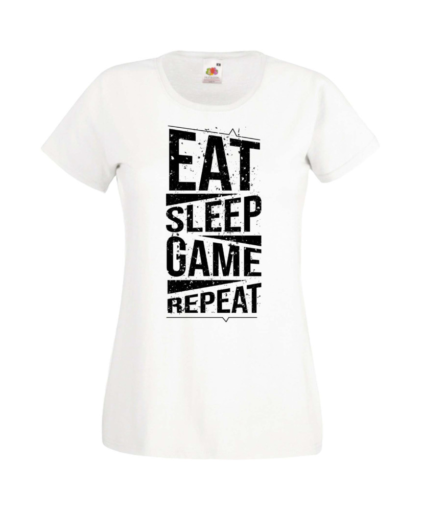 Дамска Геймърска Тениска Gamer Eat Sleep Game Repeat 03