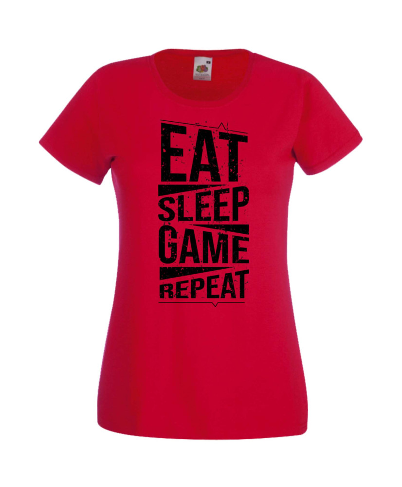 Дамска Геймърска Тениска Gamer Eat Sleep Game Repeat 03