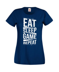 Дамска Геймърска Тениска Gamer Eat Sleep Game Repeat 03
