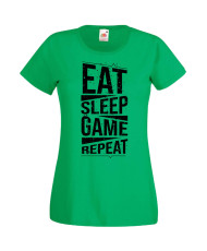 Дамска Геймърска Тениска Gamer Eat Sleep Game Repeat 03