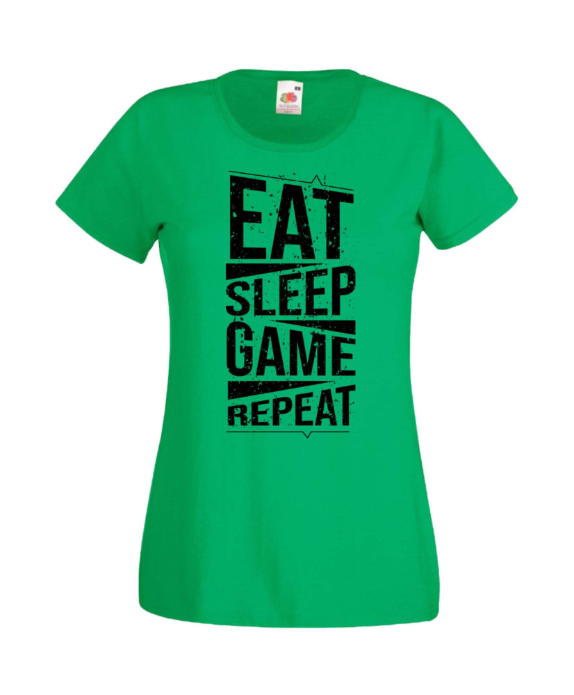Дамска Геймърска Тениска Gamer Eat Sleep Game Repeat 03