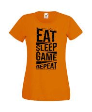 Дамска Геймърска Тениска Gamer Eat Sleep Game Repeat 03