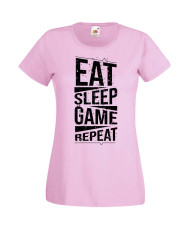 Дамска Геймърска Тениска Gamer Eat Sleep Game Repeat 03