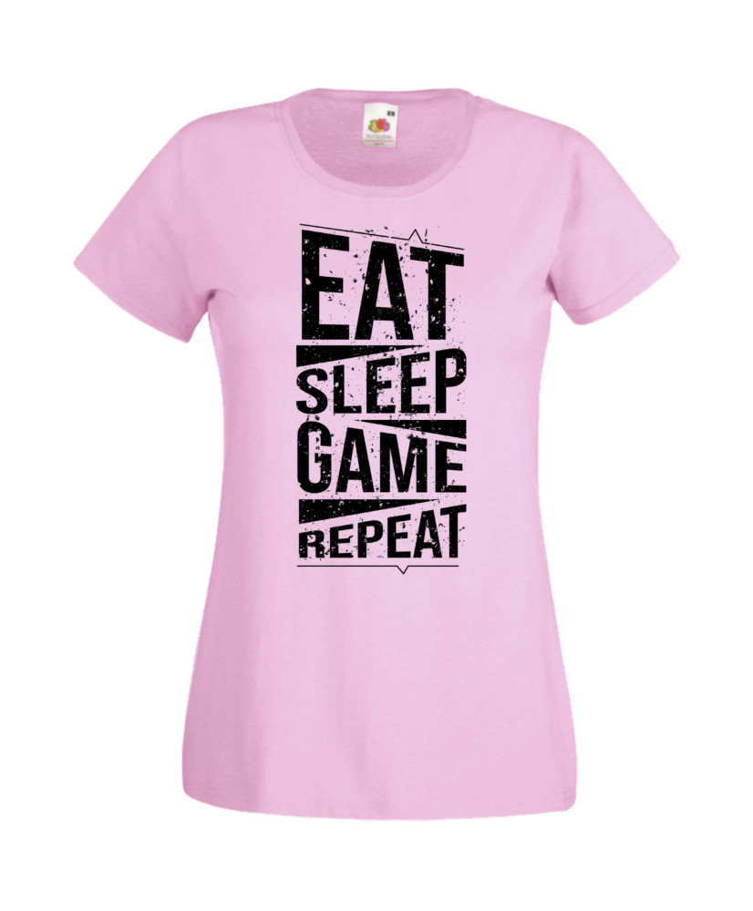 Дамска Геймърска Тениска Gamer Eat Sleep Game Repeat 03