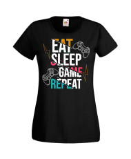Дамска Геймърска Тениска Gamer Eat Sleep Game Repeat 04