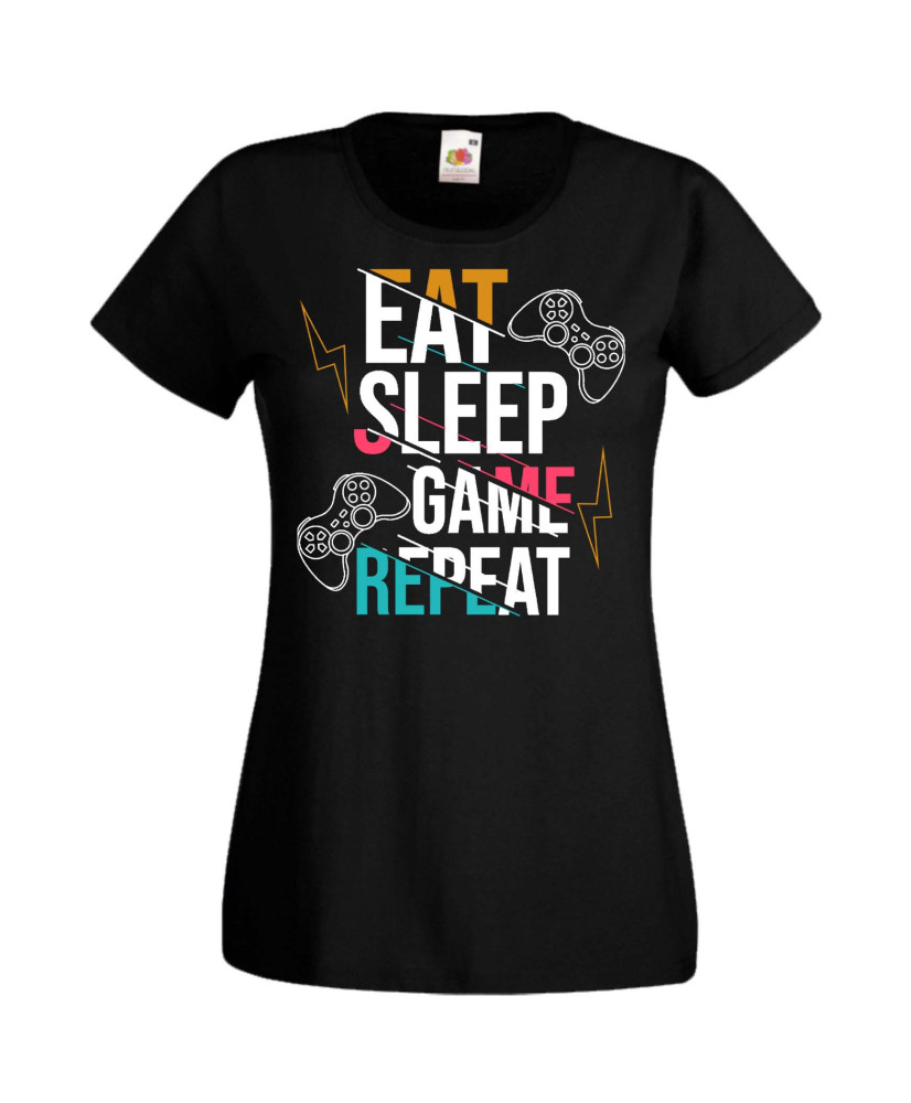Дамска Геймърска Тениска Gamer Eat Sleep Game Repeat 04