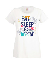 Дамска Геймърска Тениска Gamer Eat Sleep Game Repeat 04