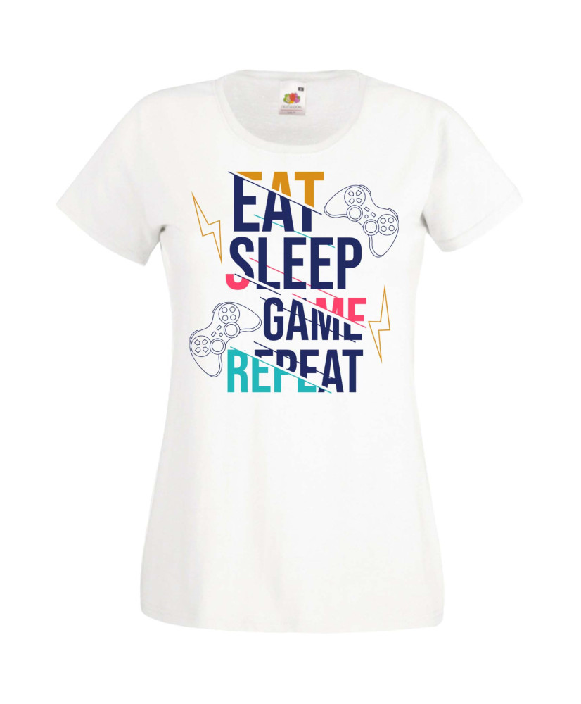 Дамска Геймърска Тениска Gamer Eat Sleep Game Repeat 04 Дамска Геймърска Тениска Gamer Eat Sleep Game Repeat 04