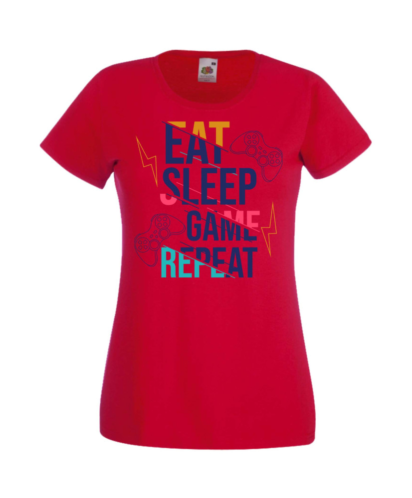 Дамска Геймърска Тениска Gamer Eat Sleep Game Repeat 04 Дамска Геймърска Тениска Gamer Eat Sleep Game Repeat 04