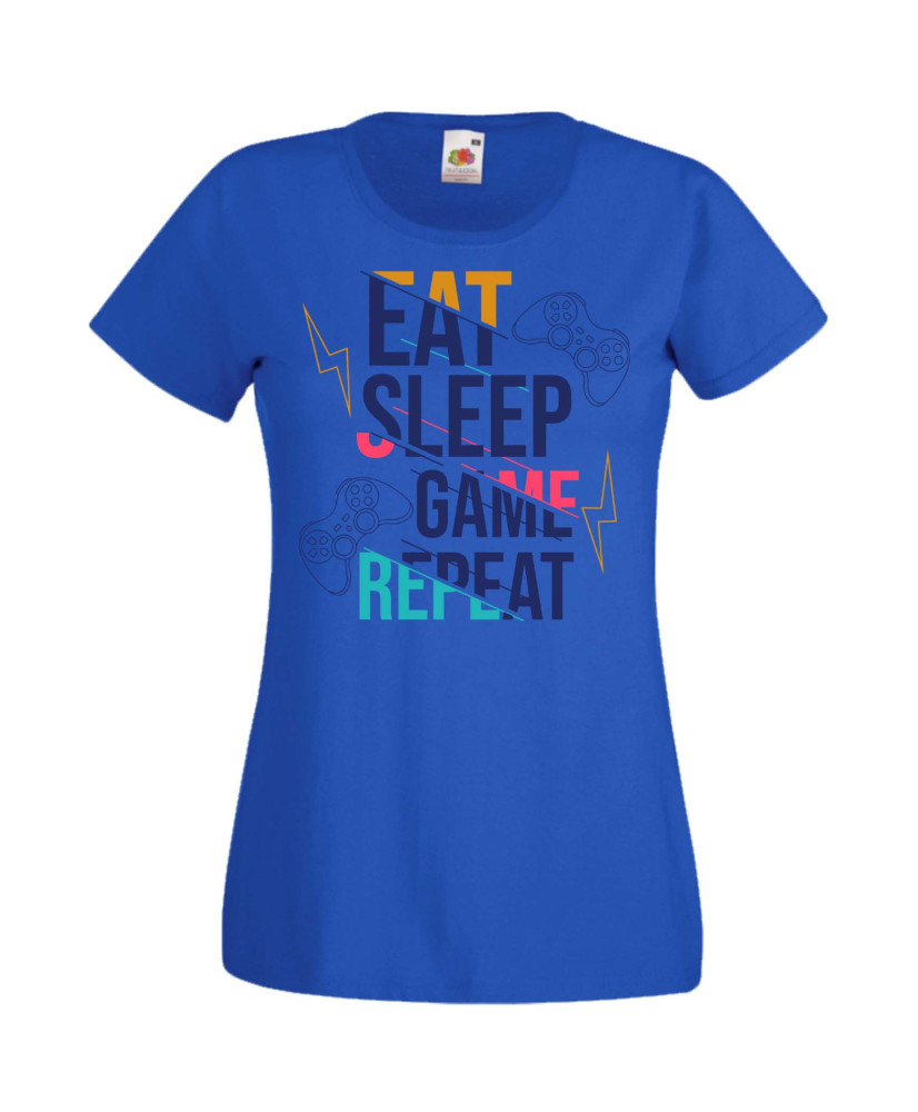 Дамска Геймърска Тениска Gamer Eat Sleep Game Repeat 04