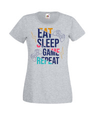 Дамска Геймърска Тениска Gamer Eat Sleep Game Repeat 04