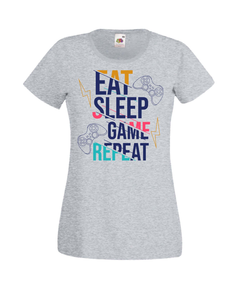 Дамска Геймърска Тениска Gamer Eat Sleep Game Repeat 04