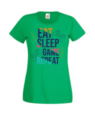Дамска Геймърска Тениска Gamer Eat Sleep Game Repeat 04