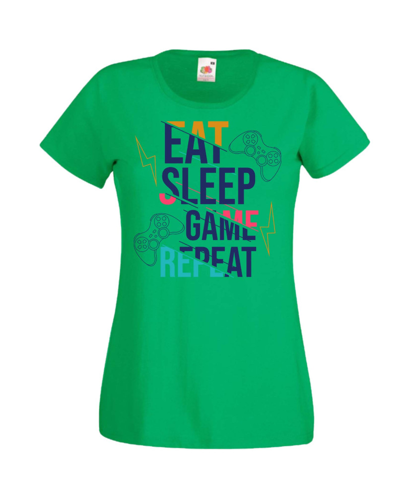 Дамска Геймърска Тениска Gamer Eat Sleep Game Repeat 04