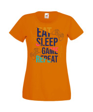 Дамска Геймърска Тениска Gamer Eat Sleep Game Repeat 04