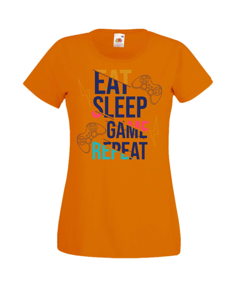 Дамска Геймърска Тениска Gamer Eat Sleep Game Repeat 04