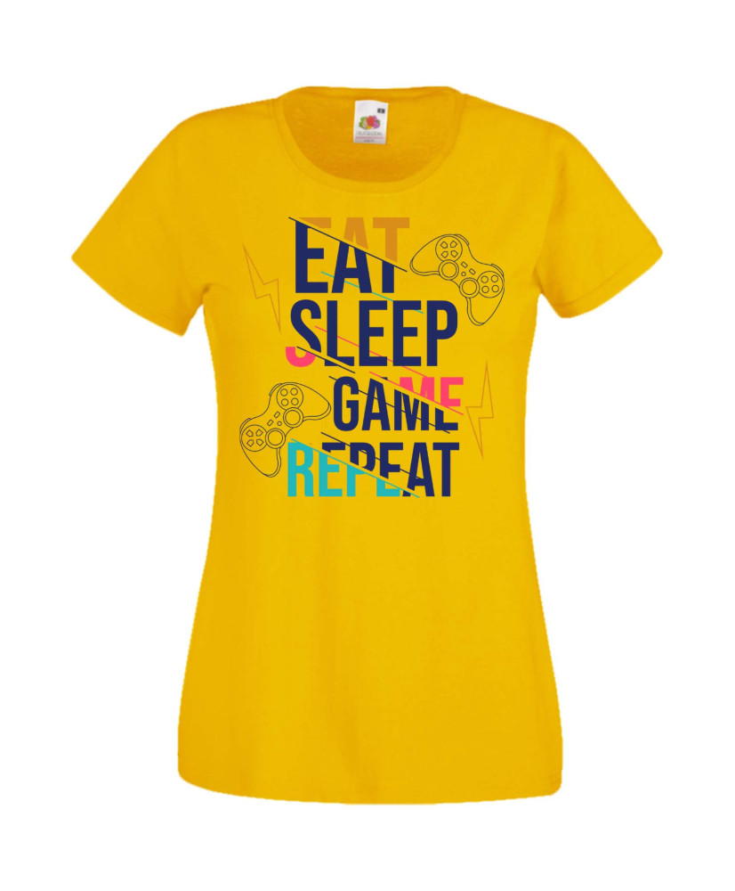 Дамска Геймърска Тениска Gamer Eat Sleep Game Repeat 04