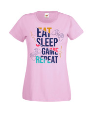 Дамска Геймърска Тениска Gamer Eat Sleep Game Repeat 04