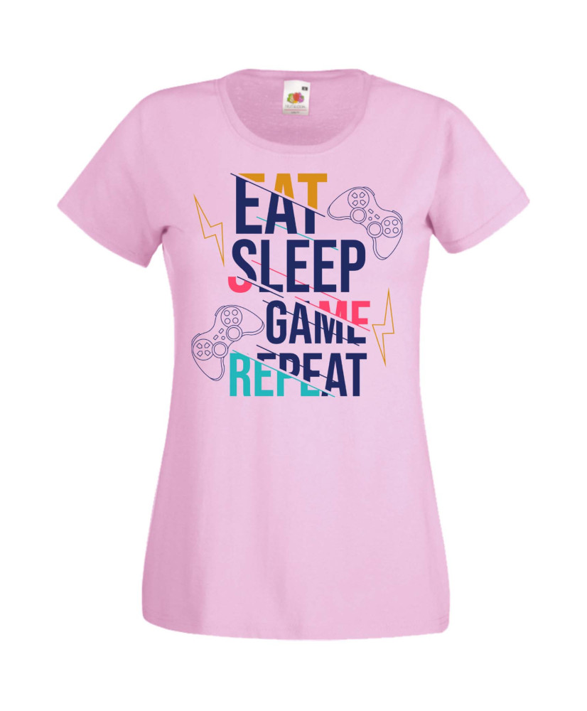Дамска Геймърска Тениска Gamer Eat Sleep Game Repeat 04 Дамска Геймърска Тениска Gamer Eat Sleep Game Repeat 04