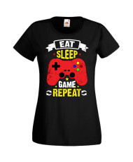 Дамска Геймърска Тениска Gamer Eat Sleep Game Repeat 05
